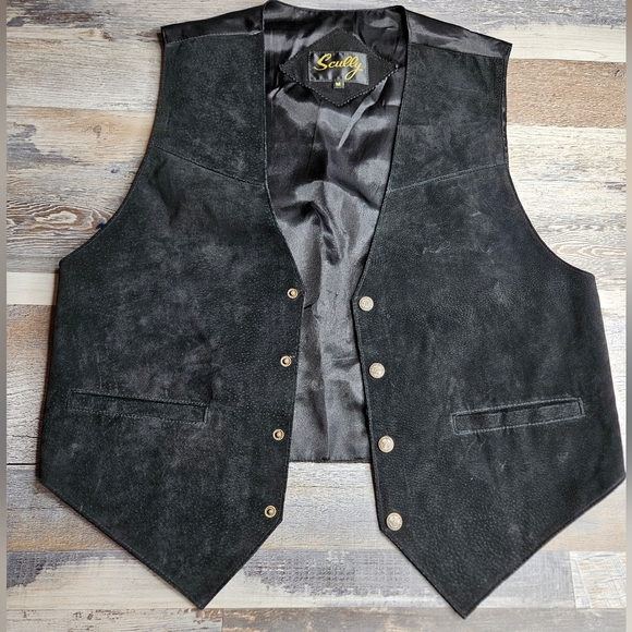 Scully Leather Vest Black Medium Oklahoma Snaps Front - Picture 1 of 11